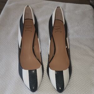 INC International Concepts Women's Striped Black and White Heels